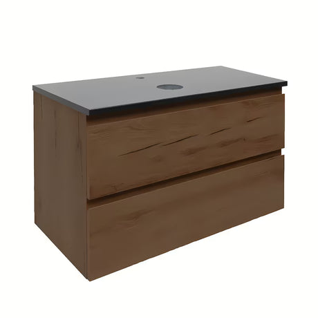 Viseća kupaonski ormarić SAT B-Way u dekoru oraha s crnim metalnim okvirom i pokrovnom pločom