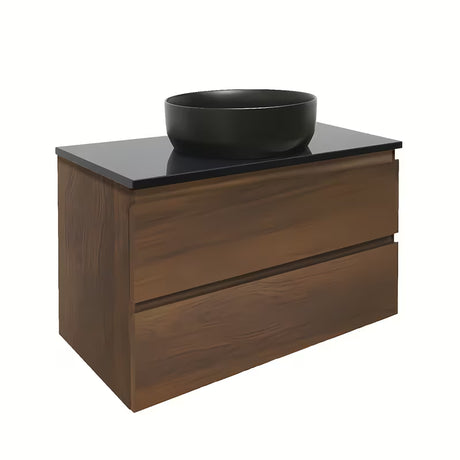 Viseća kupaonski ormarić SAT B-Way u dekoru oraha s pokrovnom pločom Naturel Gobi black sjaj