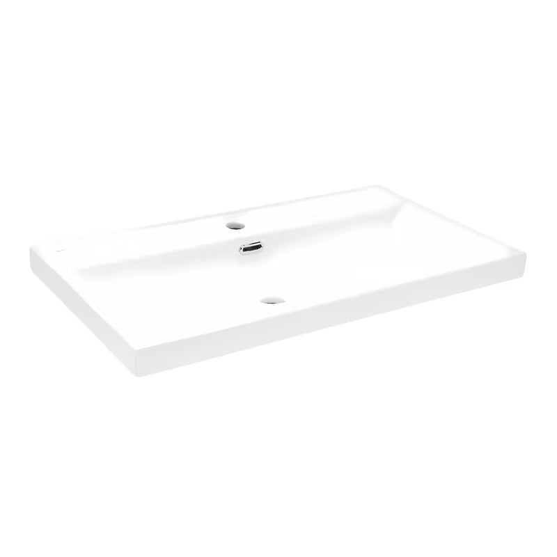 Bijeli keramički umivaonik za kupaonski ormarić SAT B-Way s preljevom i otvorom pro slavinu u sredini