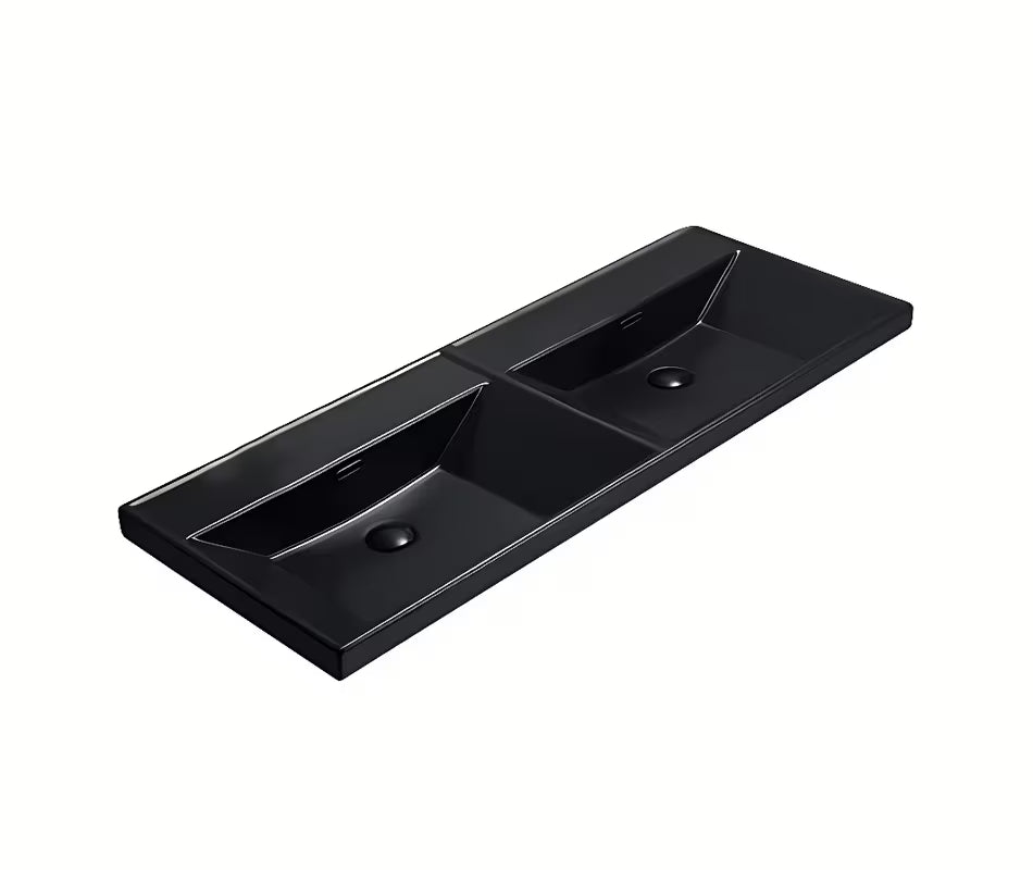 Namještajni dvostruki umivaonik SAT B-Way od keramike u mat crnoj boji s dva otvora pro slavinu