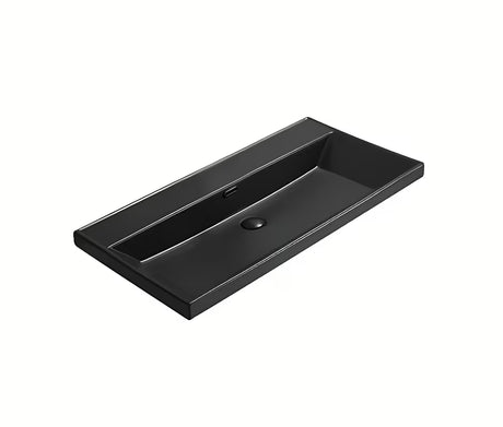 Namještajni keramički umivaonik SAT B-Way u mat crnoj boji, četvrtastog dizajna i s preljevom.