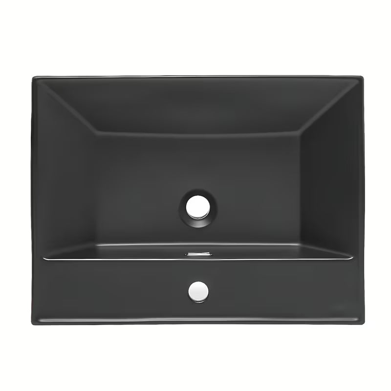 Sjajni crni keramički umivaonik za kupaonski ormarić SAT B-Way s četvrtastog oblika, s otvorom pro slavinu u sredini i preljevom.
