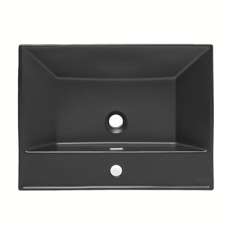 Sjajni crni keramički umivaonik za kupaonski ormarić SAT B-Way s četvrtastog oblika, s otvorom pro slavinu u sredini i preljevom.