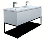 Viseća kupaonski ormarić SAT B-Way s dvostrukim umivaonikom od lijevanog mramora u sjajnoj bijeloj boji