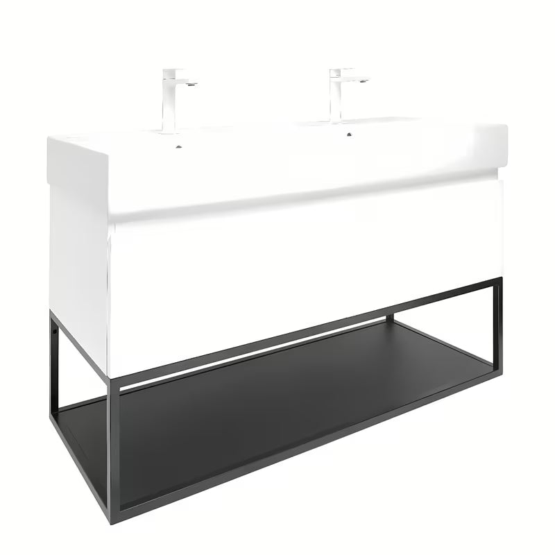 Viseća ormarić SAT B-Way s dvostrukim umivaonikom u sjajno bijeloj boji 119x45x30 cm