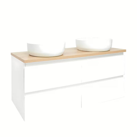 Viseća ormarić s umivaonicima SAT B-Way u sjajnoj bijeloj boji s pokrovnom pločom u dekoru hrasta