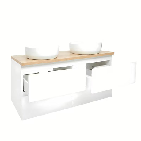 Viseća ormarić s umivaonicima SAT B-Way u sjajnoj bijeloj boji s pokrovnom pločom u dekoru hrasta