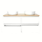 Viseća ormarić s umivaonicima SAT B-Way u sjajnoj bijeloj boji s pokrovnom pločom u dekoru hrasta