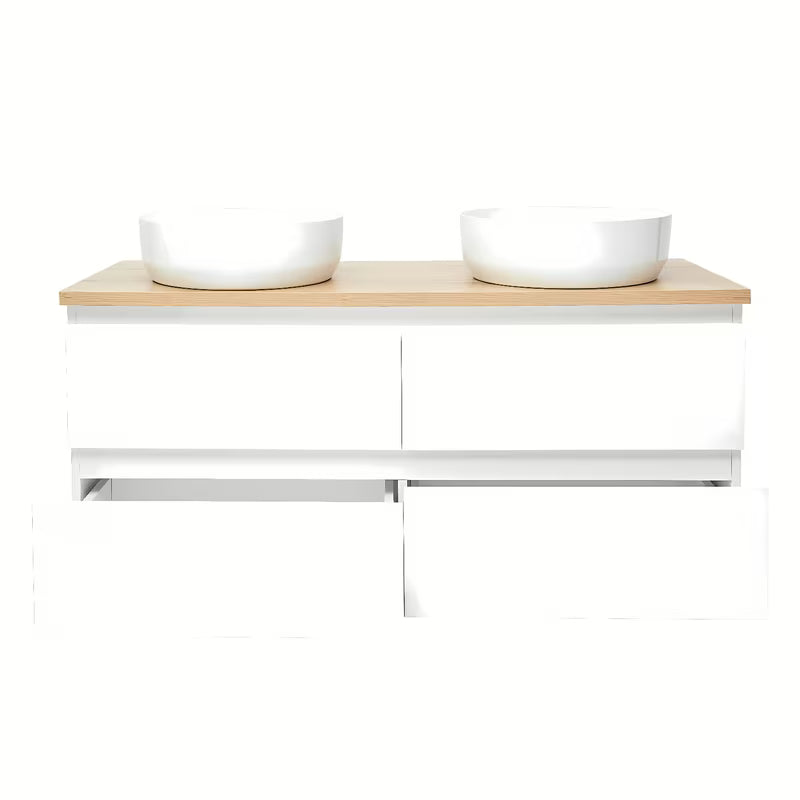 Viseća ormarić s umivaonicima SAT B-Way u sjajnoj bijeloj boji s pokrovnom pločom u dekoru hrasta