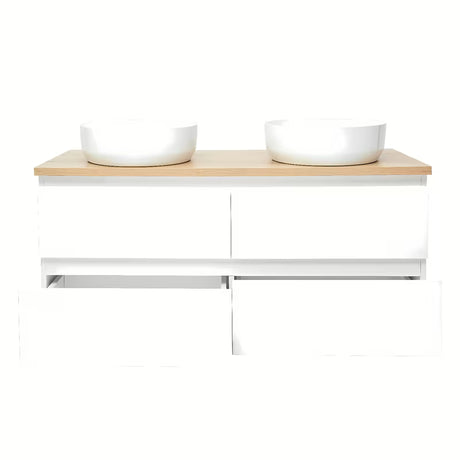 Viseća ormarić s umivaonicima SAT B-Way u sjajnoj bijeloj boji s pokrovnom pločom u dekoru hrasta