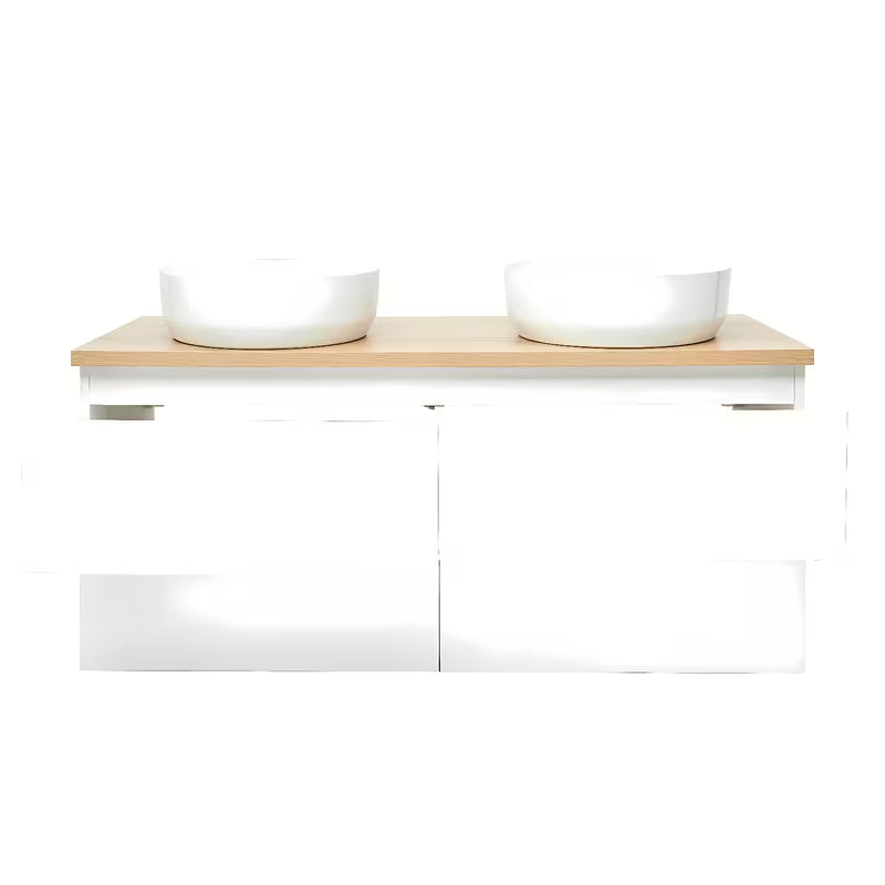 Viseća ormarić s umivaonicima SAT B-Way u sjajnoj bijeloj boji s pokrovnom pločom u dekoru hrasta