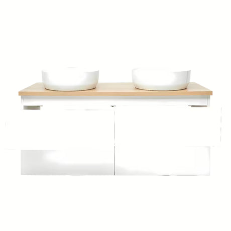 Viseća ormarić s umivaonicima SAT B-Way u sjajnoj bijeloj boji s pokrovnom pločom u dekoru hrasta