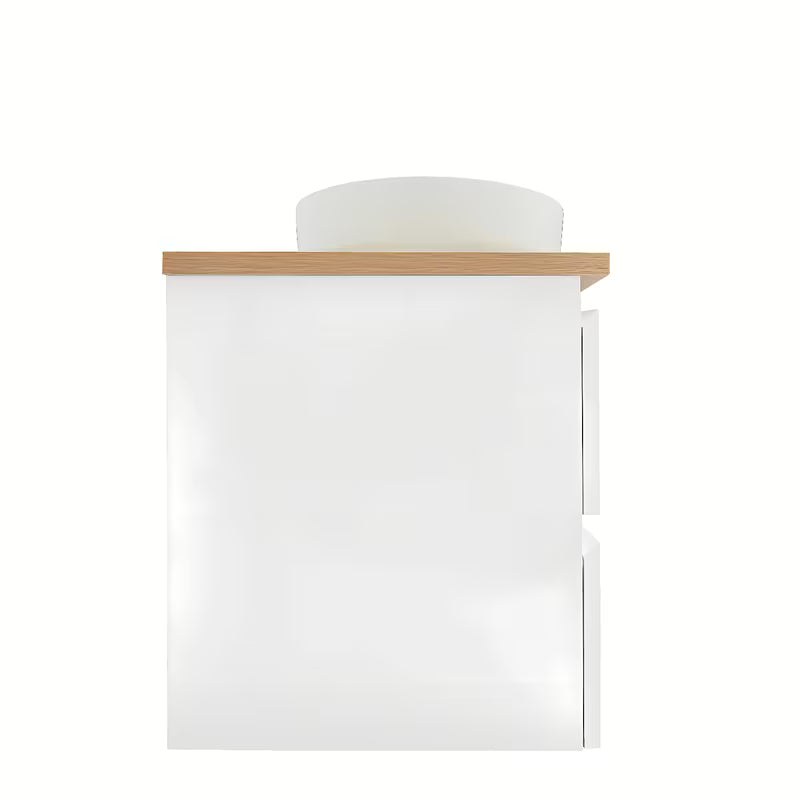 Viseća ormarić s umivaonicima SAT B-Way u sjajnoj bijeloj boji s pokrovnom pločom u dekoru hrasta