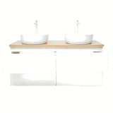 Viseća kupaonski ormarić SAT B-Way u sjajnoj bijeloj boji s hrastovom pločom i dva umivaonika na ploču