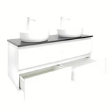 Viseća kupaonski ormarić s umivaonicima SAT B-Way u bijeloj boji, visoki sjaj s pločom od umjetnog kamena