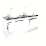 Viseća kupaonski ormarić s umivaonicima SAT B-Way u bijeloj boji, visoki sjaj s pločom od umjetnog kamena