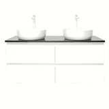 Viseća kupaonski ormarić s umivaonicima SAT B-Way u sjajnoj bijeloj boji s pločom od umjetnog kamena