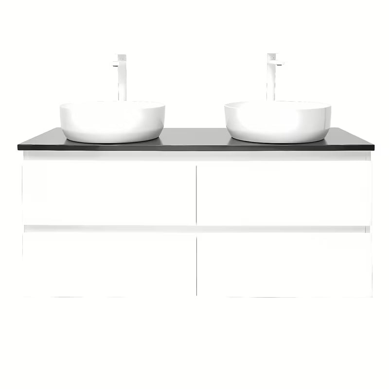 Viseća kupaonski ormarić s umivaonicima SAT B-Way u sjajnoj bijeloj boji s pločom od umjetnog kamena