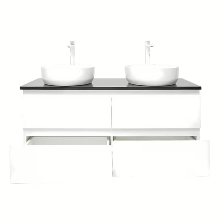 Viseća kupaonski ormarić s umivaonicima SAT B-Way u sjajnoj bijeloj boji s pločom od umjetnog kamena