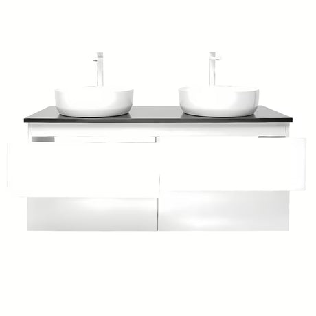 Viseća kupaonski ormarić s umivaonicima SAT B-Way u sjajnoj bijeloj boji s pločom od umjetnog kamena