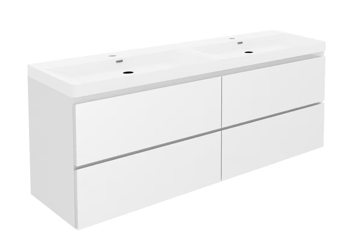 Viseća kupaonski ormarić s keramičkim umivaonikom SAT B-Way u sjajno bijeloj boji s četiri ladice.