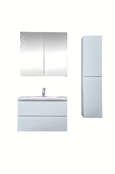 Viseća kupaonski ormarić s umivaonikom SAT B-Way u bijelom sjaju s ogledalnim ormarićem