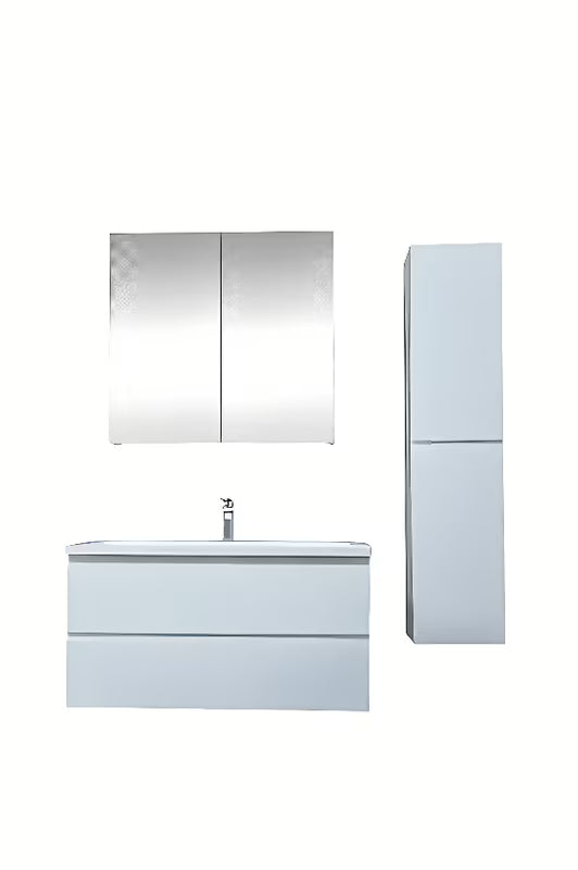 Viseća kupaonski ormarić SAT B-Way s umivaonikom od lijevanog mramora u bijelom sjaju i ogledalom