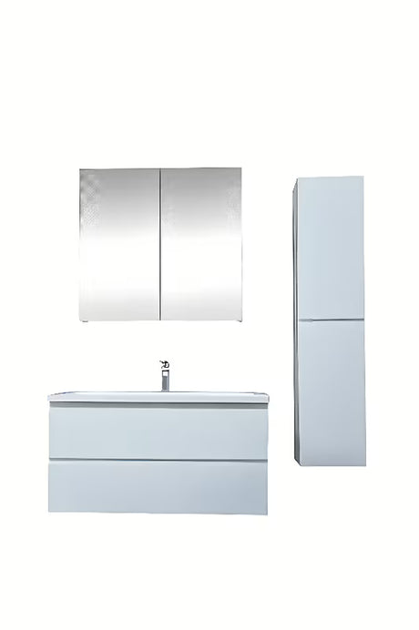 Viseća kupaonski ormarić SAT B-Way s umivaonikom od lijevanog mramora u bijelom sjaju i ogledalom