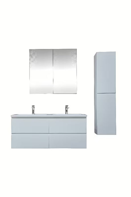 Viseća kupaonski ormarić s umivaonikom SAT B-Way u bijelom sjaju s ladicama i ogledalom