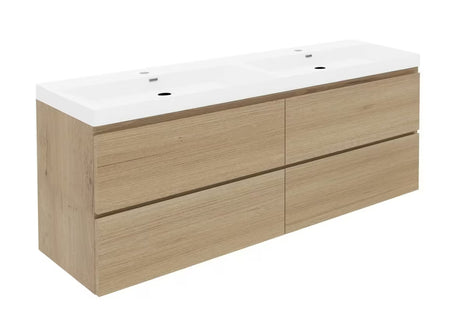 Viseća kupaonski ormarić s keramičkim umivaonikom SAT B-Way u dekoru hrasta, 4 ladice