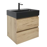 Viseća kupaonski ormarić SAT B-Way s umivaonikom u dekoru hrasta i crnim elementima