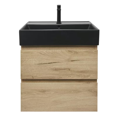 Viseća kupaonski ormarić SAT B-Way s umivaonikom u dekoru hrasta i crnim elementima