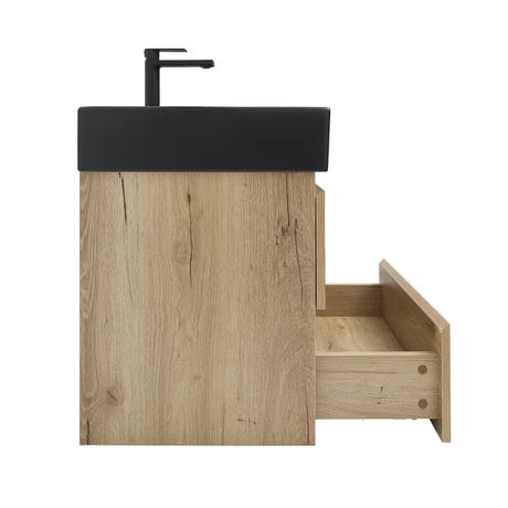 Viseća kupaonski ormarić SAT B-Way s umivaonikom u dekoru hrasta i crnim elementima