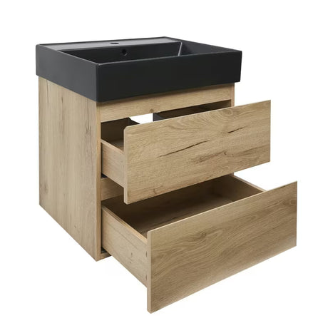 Viseća kupaonski ormarić SAT B-Way u dekoru hrasta s umivaonikom i dvije ladice