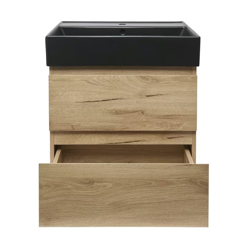 Viseća kupaonski ormarić SAT B-Way u dekoru hrasta s umivaonikom i dvije ladice