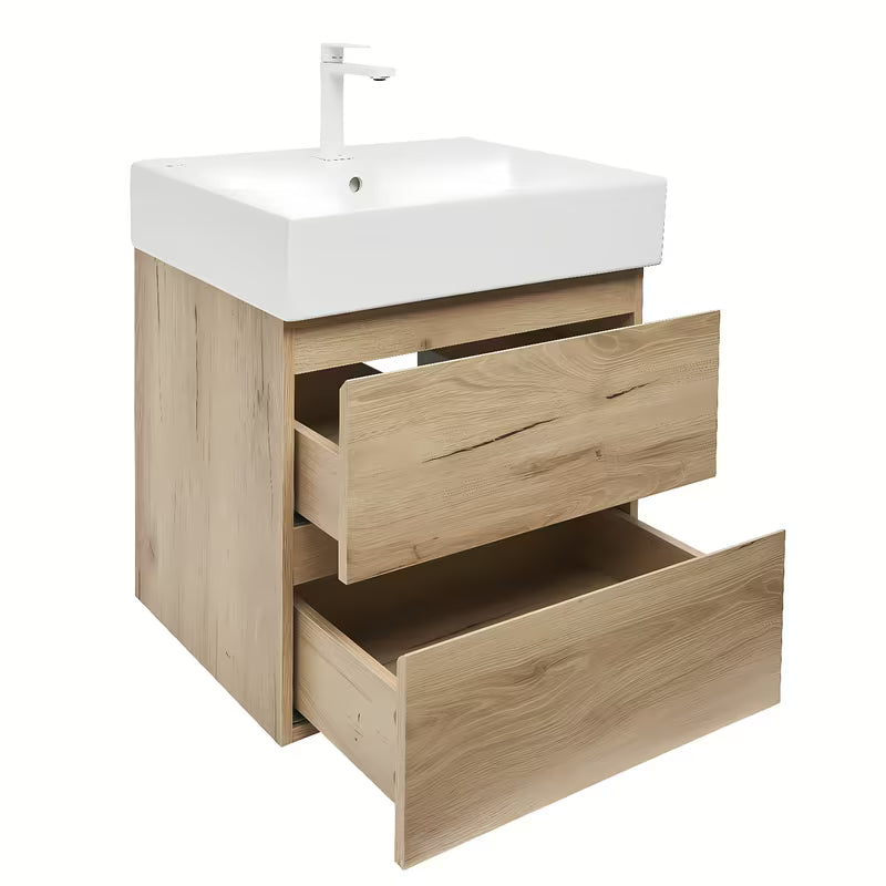 Viseća kupaonski ormarić SAT B-Way u dekoru hrasta s keramičkim umivaonikom