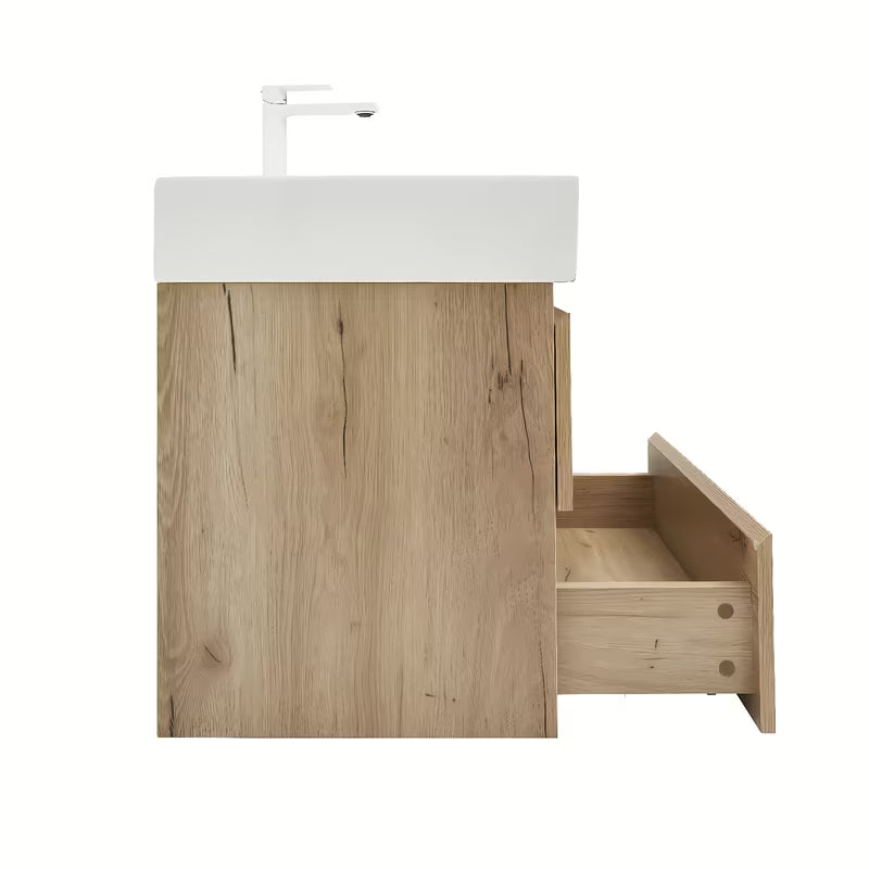 Viseća kupaonski ormarić SAT B-Way u dekoru hrasta s keramičkim umivaonikom