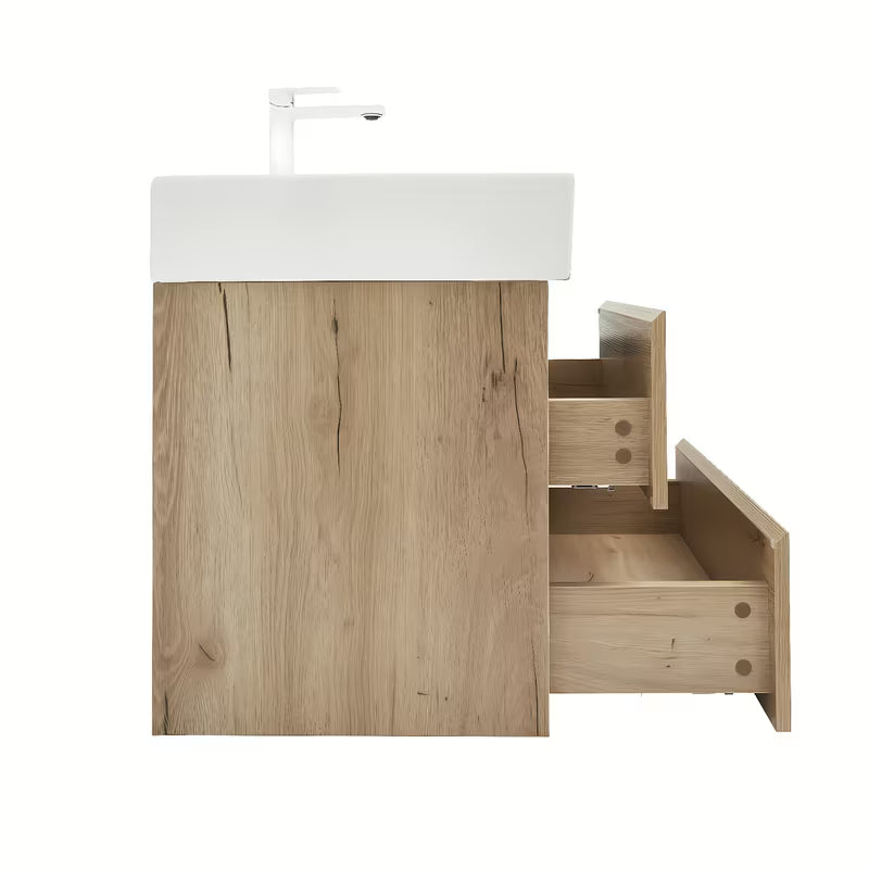 Viseća kupaonski ormarić SAT B-Way u dekoru hrasta s keramičkim umivaonikom