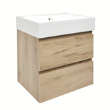 Viseća kupaonski ormarić SAT B-Way u dekoru hrasta s keramičkim umivaonikom i dvije ladice.