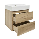 Viseća kupaonski ormarić SAT B-Way u dekoru hrasta s keramičkim umivaonikom i dvije ladice.