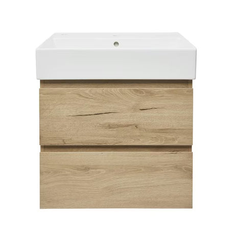 Viseća kupaonski ormarić SAT B-Way u dekoru hrasta s keramičkim umivaonikom i dvije ladice.