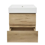 Viseća kupaonski ormarić SAT B-Way u dekoru hrasta s keramičkim umivaonikom i dvije ladice.