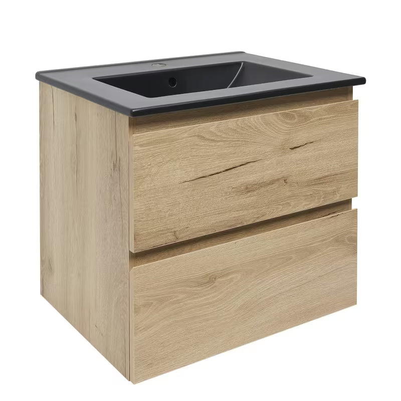 Viseća kupaonski ormarić SAT B-Way u dekoru hrasta s keramičkim umivaonikom i dvije ladice