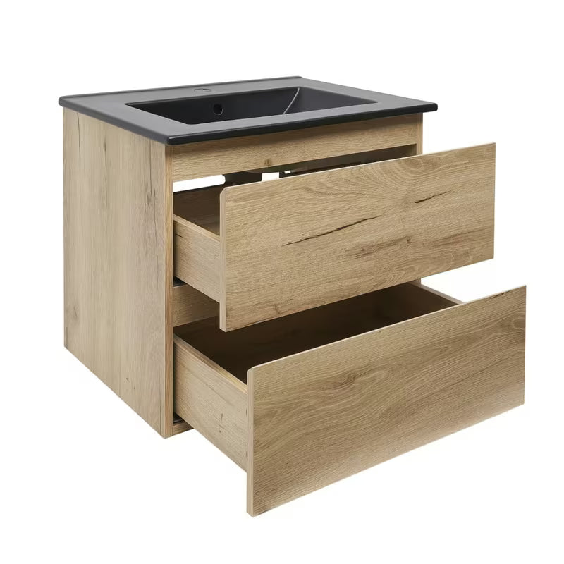 Viseća kupaonski ormarić SAT B-Way u dekoru hrasta s keramičkim umivaonikom i dvije ladice