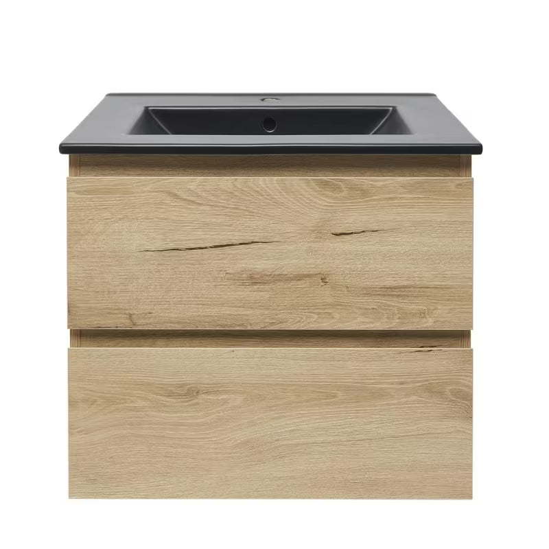 Viseća kupaonski ormarić SAT B-Way u dekoru hrasta s keramičkim umivaonikom i dvije ladice