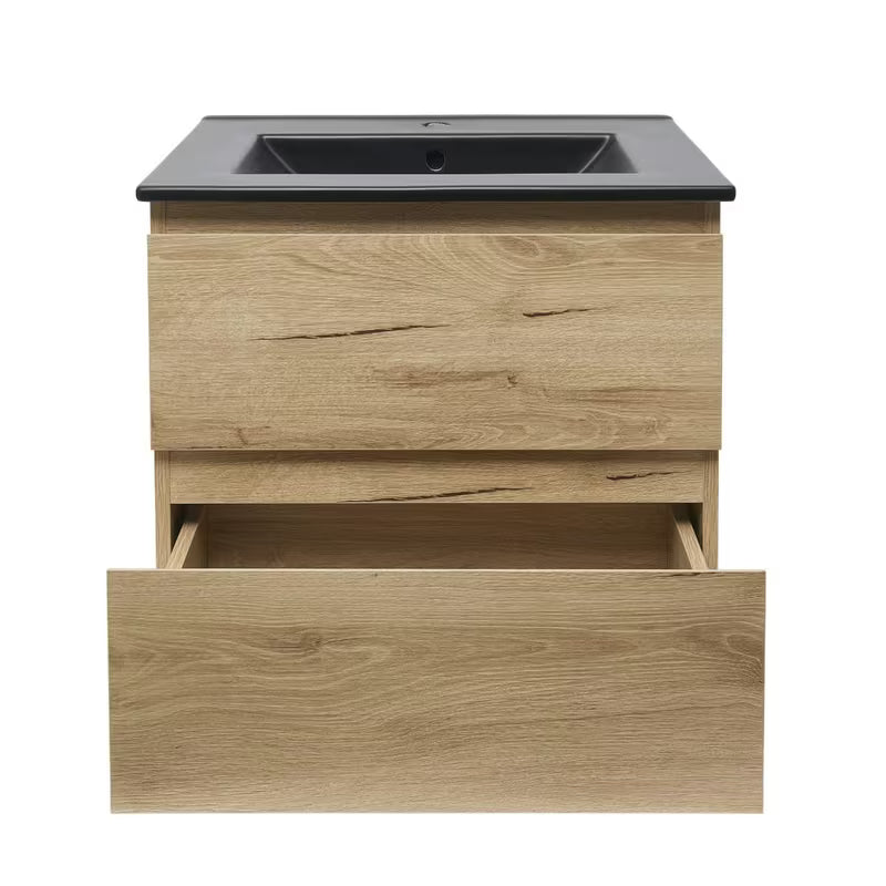 Viseća kupaonski ormarić SAT B-Way u dekoru hrasta s keramičkim umivaonikom i dvije ladice