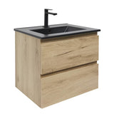 Kupaonski ormarić s umivaonikom SAT B-Way u dekoru hrasta s crnim mat umivaonikom i slavinom