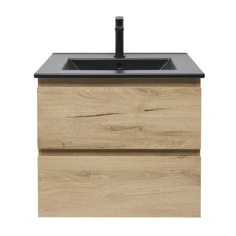 Kupaonski ormarić s umivaonikom SAT B-Way u dekoru hrasta s crnim mat umivaonikom i slavinom