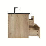 Kupaonski ormarić s umivaonikom SAT B-Way u dekoru hrasta s crnim mat umivaonikom i slavinom