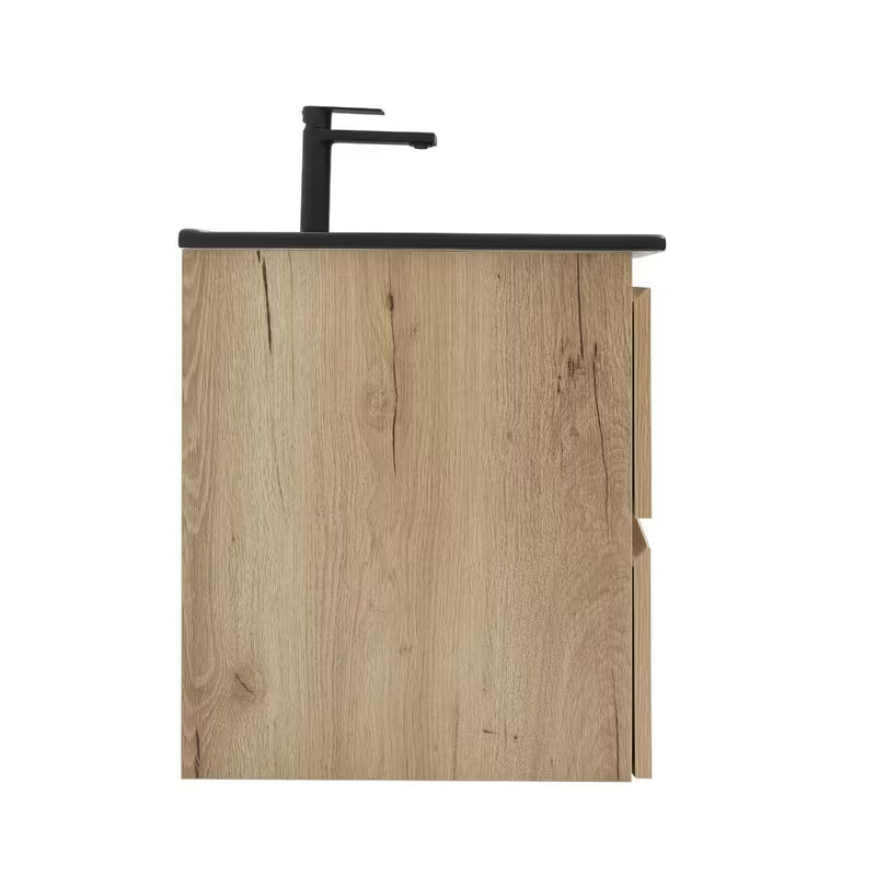Kupaonski ormarić s umivaonikom SAT B-Way u dekoru hrasta s crnim mat umivaonikom i slavinom